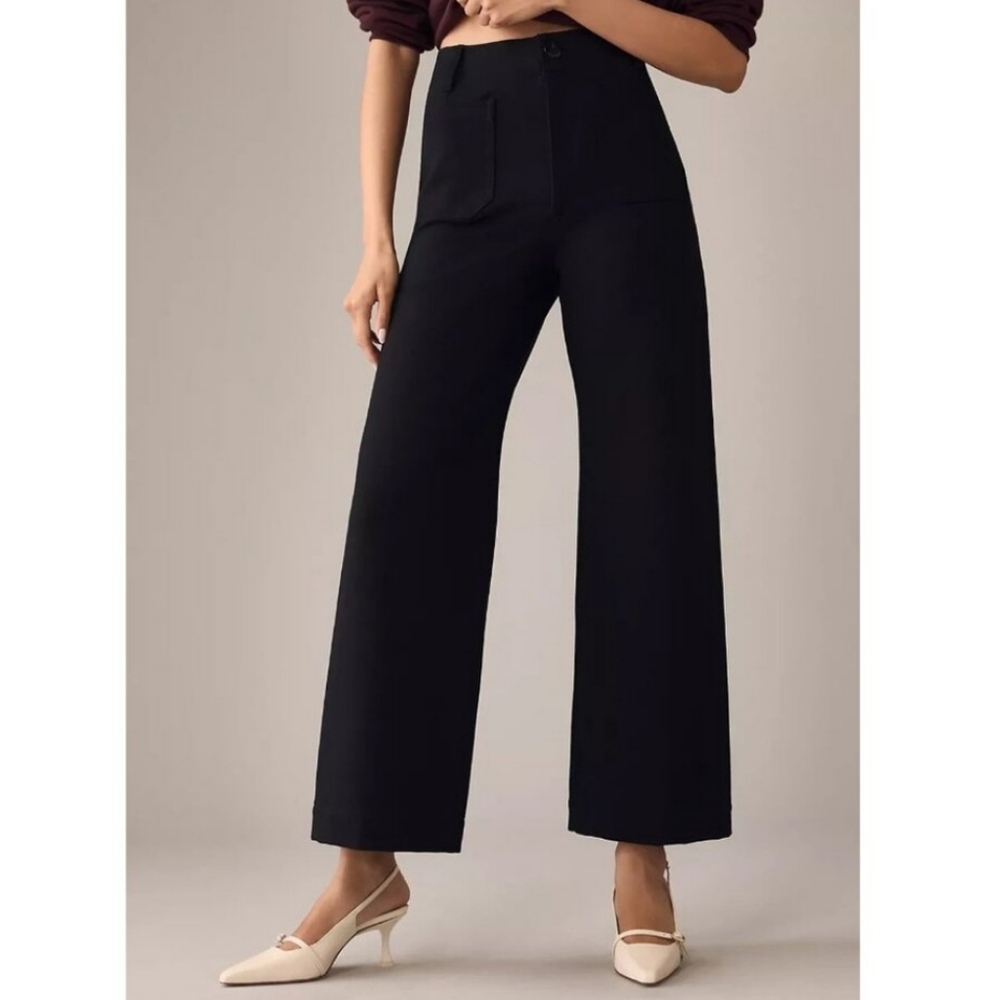 Maeve Black Wide-Leg High-Rise Pants
